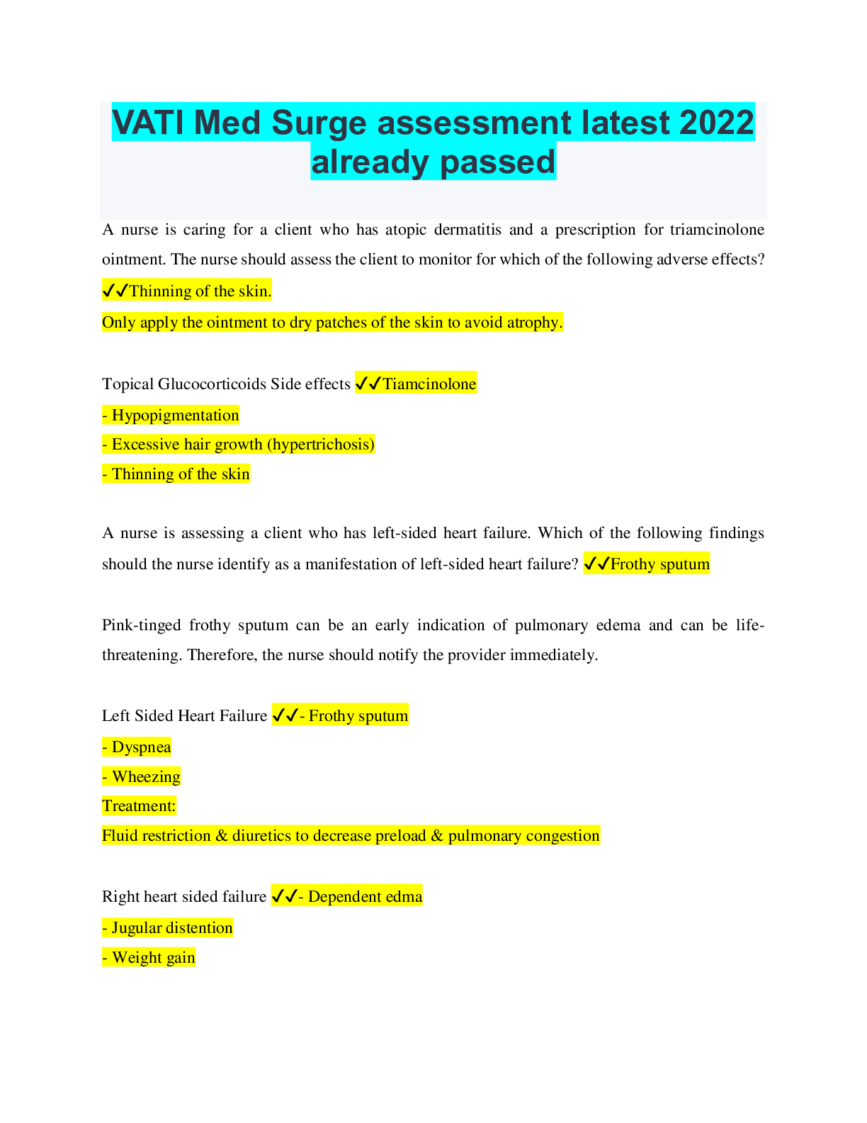 Preview of VATI Med Surge assessment latest 2022 already passed